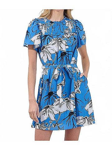 Sugarlips Uriella Kanes Floral Smocked Mini Dress in Blue Multi (view 2)
