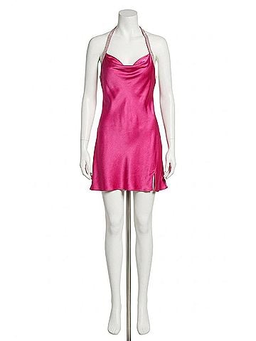 Astr Rhinestone Halter Dress in Fuchsia (view 1)