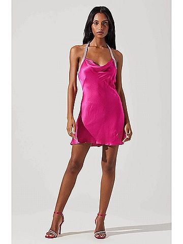 Astr Rhinestone Halter Dress in Fuchsia (view 2)