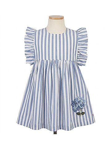 Pink Chicken Girl's Sarita Dress 8 Mo in Blue Stripe (view 1)