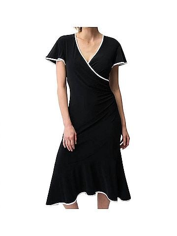 Joseph Ribkoff Silky Knit Wrap Dress With Contrast Trim in Black (view 2)