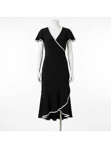 Joseph Ribkoff Silky Knit Wrap Dress With Contrast Trim in Black (view 1)