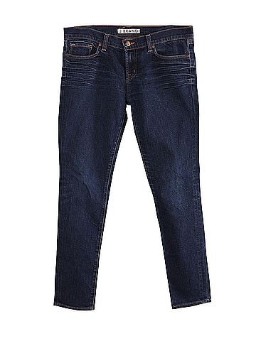 J Brand J Brand Mid Rise Skinny Cut Jeans in Blue Cotton Denim (view 1)