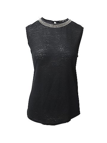 Maje Maje Embellished Neckline Sleeveless Top in Black Linen (view 1)