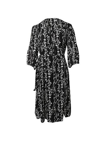 BA&SH Ba&amp;Sh Waist Tie Silver-trimmed Floral Dress in Black Viscose (view 1)