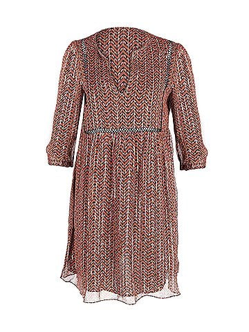 BA&SH Ba&amp;sh Mesh Sleeves Mini Dress in Orange Print Viscose (view 1)
