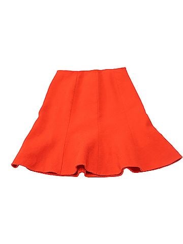 Oscar De La Renta Oscar De La Renta Panel Midi Skirt in Red Wool (view 1)