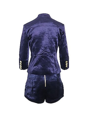 Pierre Balmain Pierre Balmain Military Blazer and Shorts Set in Blue Velvet (view 2)