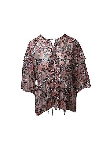 IRO Iro Open-back Metallic Fil Coupé Chiffon Blouse in Pastel Pink Silk (view 1)