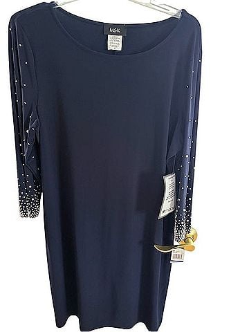 MSK Navy Pearl-Embellished Sleeve Dress Casual Dress (view 1)
