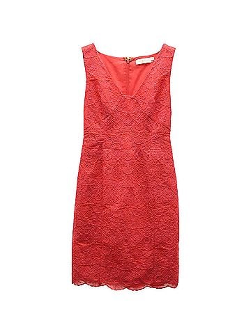 Tory Burch Tory Burch Cameron V-Neck Sleeveless Sheath Dress in Coral Polyester (view 1)