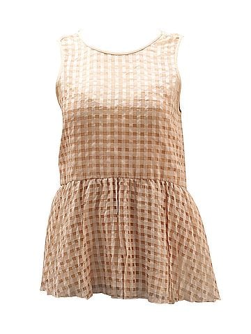 Tibi Tibi Checkered Peplum Top in Peach Rayon (view 1)