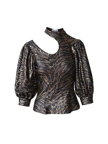 Ganni Ganni Tiger Print Puff Sleeve Lurex Knit Top in Multicolor Polyester (view 1)