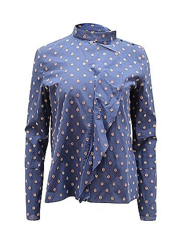 Derek Lam Derek Lam 10 Crosby Blouse with Cascading Ruffles in Navy Blue Cotton (view 1)