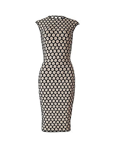 Alexander McQueen Alexander McQueen Honeycomb Intarsia Knit Dress in Beige Wool (view 2)