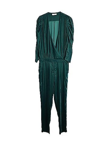 BA&SH Ba&amp;Sh Surplice Top Jumpsuit in Green Velvet (view 1)