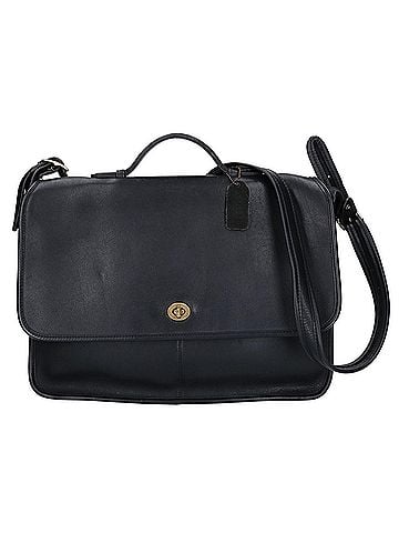Coach COACH Old Coach 066-9211 Turnlock Leather Flap Shoulder Bag, Black, Women's (view 1)