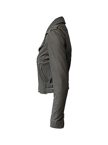 IRO Iro Cropped Moto Jacket in Grey Lambskin Leather (view 2)