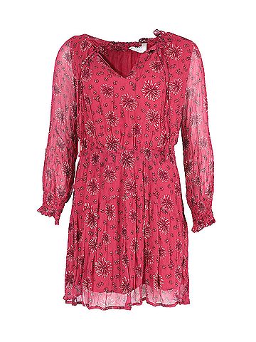 BA&SH Ba&amp;sh See-through Sleeve Printed Dress in Red Viscose (view 1)