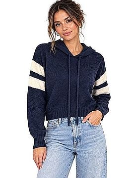 Minnie Rose F7723 Varsity Stripe Cashmere Hoodie Pullover Sweater (view 1)