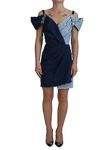 Dolce & Gabbana Two Tone Blue Patchwork Denim Mini Women's Dress (view 1)