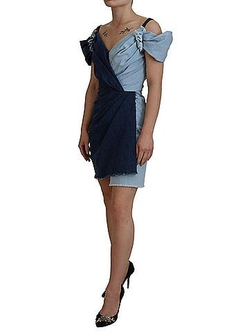 Dolce & Gabbana Two Tone Blue Patchwork Denim Mini Women's Dress (view 2)