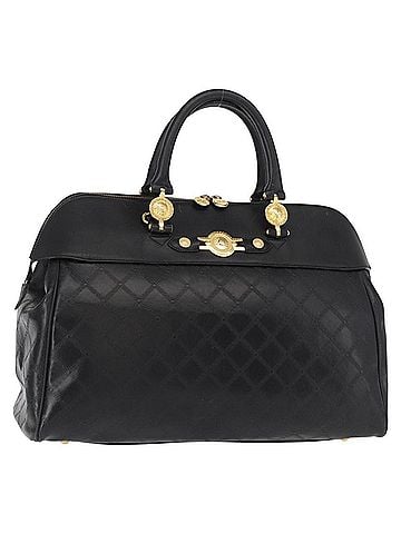 Versace Vintage Sun Duffle Embossed Leather Yellow Leather Handbag (view 1)