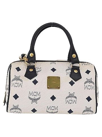 MCM Vicetos Logogram Boston White Canvas Travel Bag Bag (view 1)