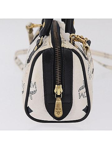 MCM Vicetos Logogram Boston White Canvas Travel Bag Bag (view 2)