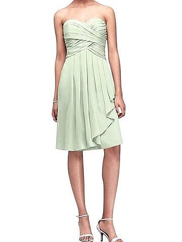 David's Bridal Meadow Green Strapless Chiffon Dress Cocktail Dress (view 1)