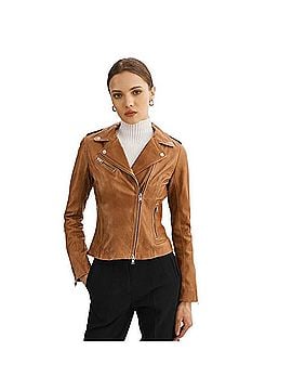 Lamarque Tan Leather Moto Jacket Leather Jacket (view 2)