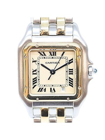 Cartier Cartier 80s-90s Ivory Dial Panthère MM 2-Row Quartz Yellow Gold Stainless Steel Watch Silver x Men's (view 1)