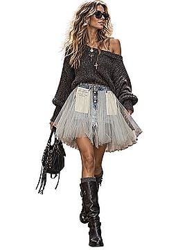 Unravel Project Denim Tulle Skirt Casual Skirt (view 1)