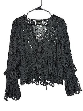 House of Harlow 1960 Eyelet Baby Doll Double Tie Front Peplum Hem Oversized Blouse Long Sleeve Blouse (view 2)