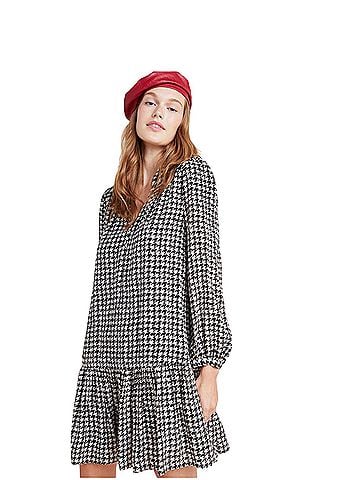 Maeve black and white Houndstooth Drop Waist Casual Dress (view 1)