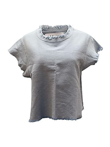 IRO Iro Jean Florie Frayed Sleeves Top in Light Blue Denim (view 1)