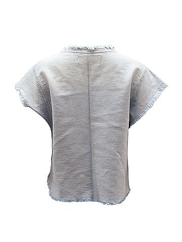 IRO Iro Jean Florie Frayed Sleeves Top in Light Blue Denim (view 2)