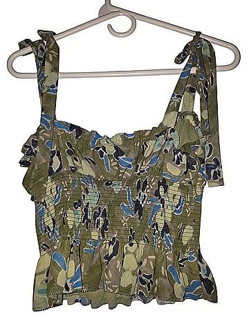Wilfred Floral Smocked Tie-Shoulder Peplum Crop Top Tank Top (view 2)