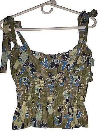 Wilfred Floral Smocked Tie-Shoulder Peplum Crop Top Tank Top (view 1)