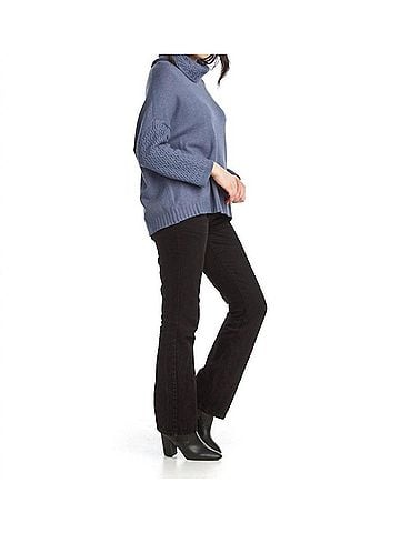 Papillon Textured Knit Cowl Neck Sweater in Dark Blue Denim (view 2)