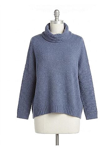 Papillon Textured Knit Cowl Neck Sweater in Dark Blue Denim (view 1)