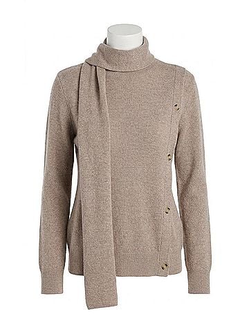 Greylin Acacia Scarf Neck Asymmetric Button Up Sweater in Almond (view 1)