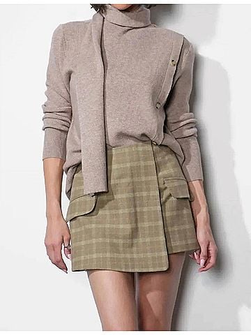 Greylin Acacia Scarf Neck Asymmetric Button Up Sweater in Almond (view 2)