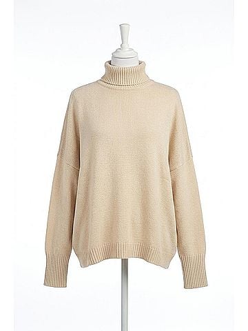 Papillon Turtle Neck Sweater With Ribbed Detail in Beige (view 1)