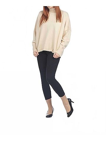 Papillon Turtle Neck Sweater With Ribbed Detail in Beige (view 2)