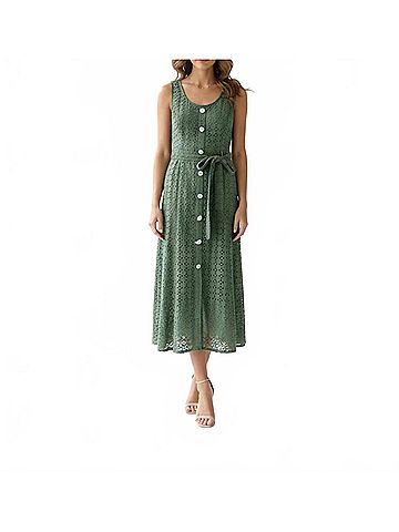 Entro Women's Sleeveless Midi Dress in Olive (view 2)