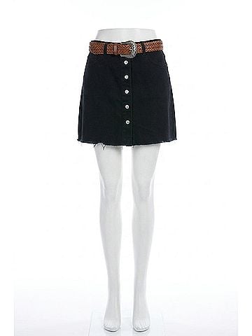 She + Sky Women's Button Down Front Washed Twill Skirt in Black (view 1)