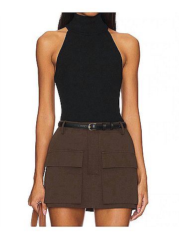 Enza Costa Knit Halter Turtleneck Sweater in Black (view 2)