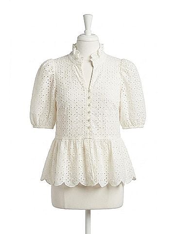 Entro Women's Puff Sleeeve Top in Cream (view 1)