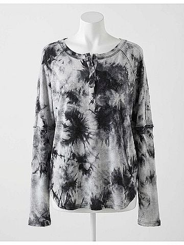 Umgee Tie Dye Ribbed Top in Grey (view 1)